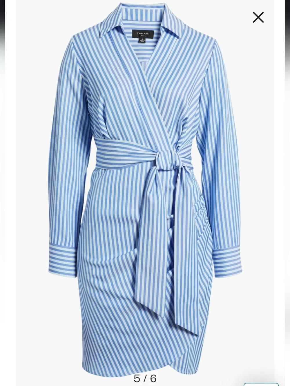 Tahari ASL Striped Wrap Shirtdress in Light Blue - Picture 5 of 11